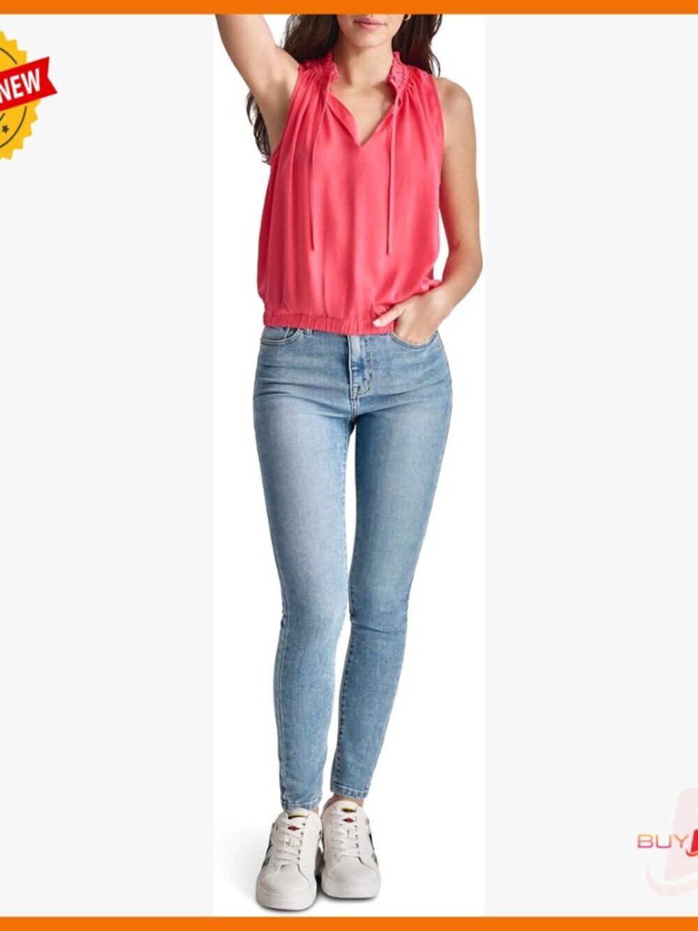 Sleeveless V-Neck Blouse Regular Fit Polyester Long Length Work Casual